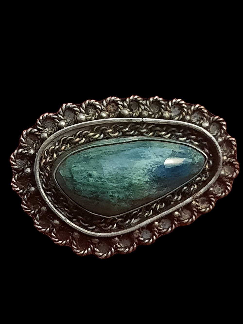 925 Sterling Silver Vintage Real Chrysocolla (Eilat) Gemstone Brooch / Pendant